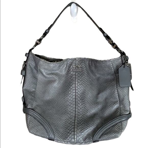 Coach Katarina Gray Snakeskin Leather Purse Hobo Shoulder Bag - Picture 1 of 12